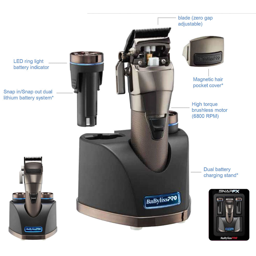 BaBylissPRO SnapFX Series Metal Clipper - FX890 - Limited Edition - With Snap In/Snap Out Dual Lithium Battery System