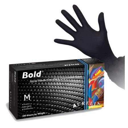 Aurelia Hair Colouring Black Nitrile Gloves - Medium - Disposable Powder Free Textured Gloves - 100 per box