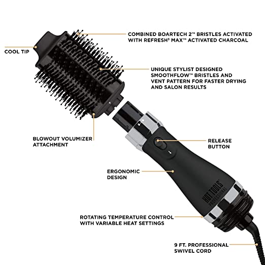 2.8" Hot Tools Professional One-Step Blowout - with Detachable Head Black Gold  - HT1096BGCN