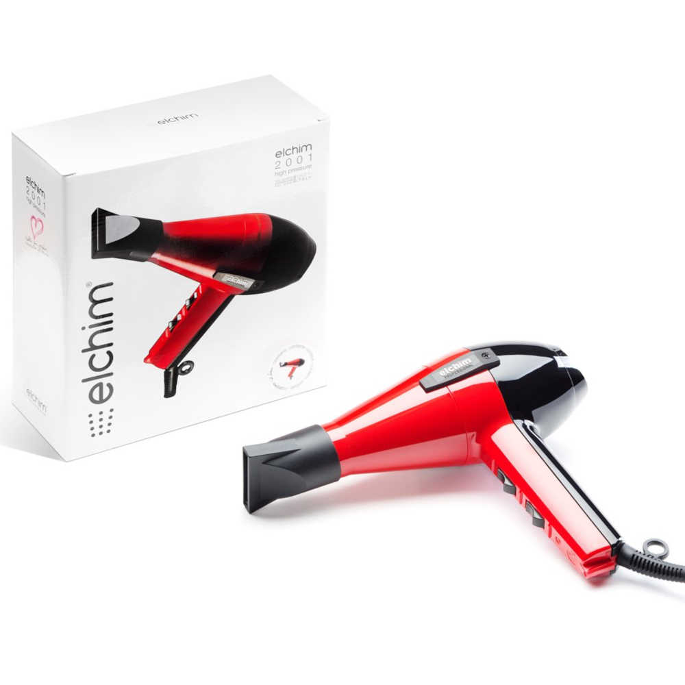 Elchim 2001 Classic High Pressure Hairdryer - Fast Drying - Red & Black