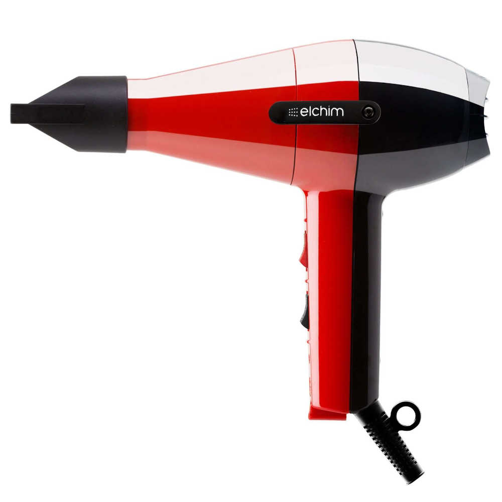 Elchim 2001 Classic High Pressure Hairdryer - Fast Drying - Red & Black