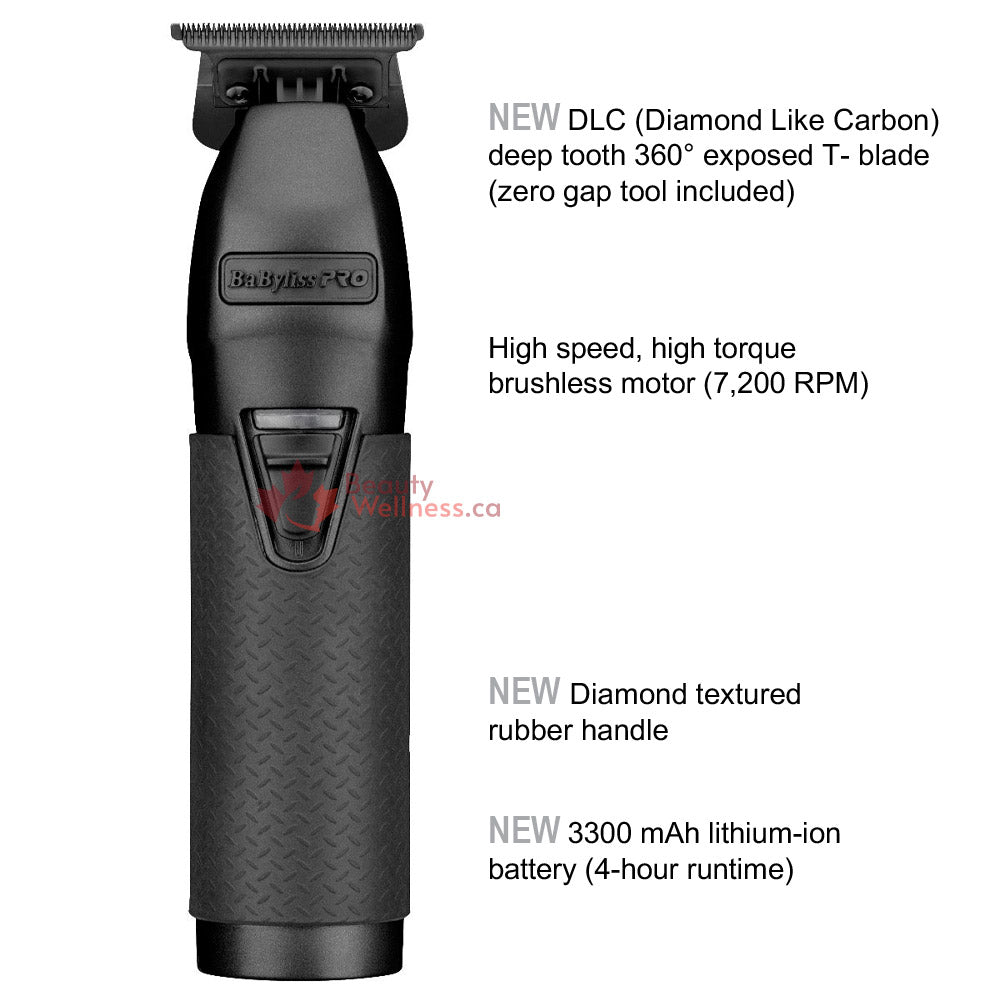 BaBylissPRO FX Matt Black Boost+ Hair & Beard Trimmer - FX787BP-MB with DLC Fade Blade - Rubber Grip - Improved Torque and Battery
