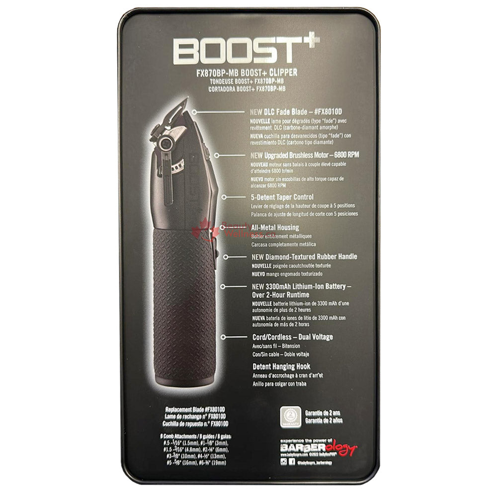 BaBylissPRO FX Matt Black Boost+ Hair Clippers - FX870BP-MB with DLC Fade Blade - Rubber Grip - Improved Torque and Battery