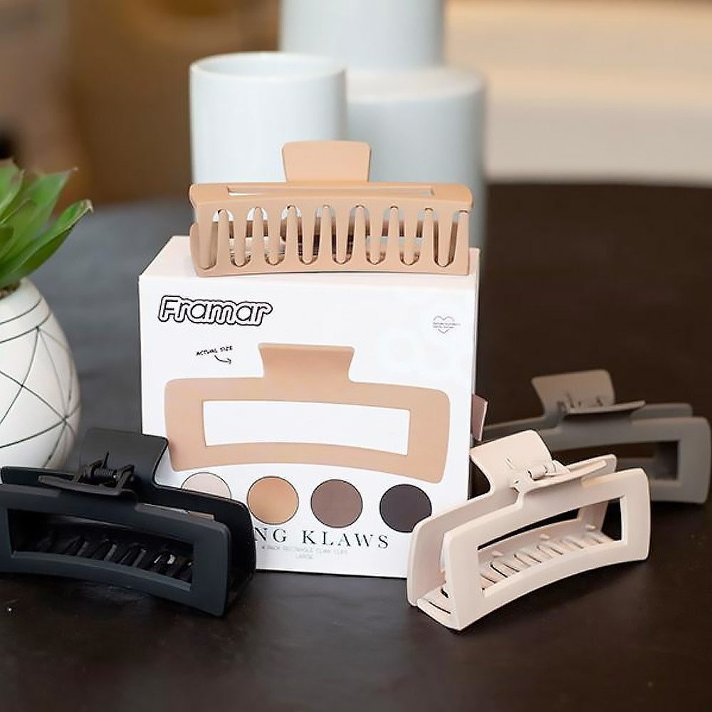 Framar King Klaw Hair Clips - Neutral - 4 Pack - Rubberized Matte Finish