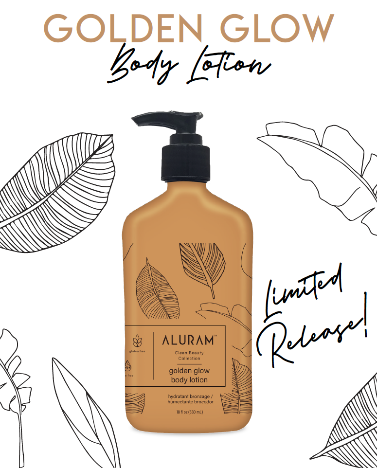 Aluram Golden Glow Body Lotion 18 oz. - 530 mL Skin Moisturizer & Natural Sunless Tanner