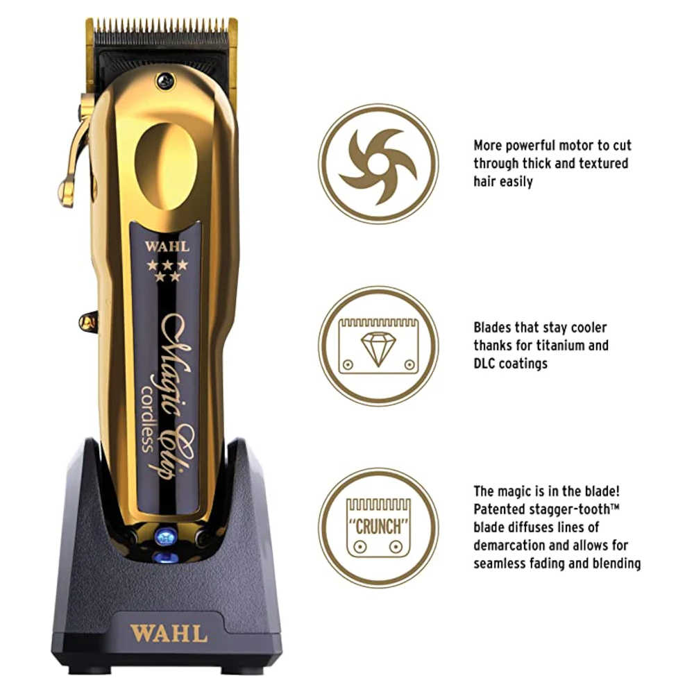 Wahl Clippers - 5 Star Magic Clip Gold - Professional Cordless/Corded Hair Clippers - 56445 - Includes Charging Stand & Premium Cutting Guides