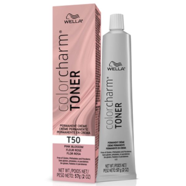 Wella T50 Pink Blossom - Brass Neutralizing Permanent Crème Toners for Pastel Enhanced Blondes - 2 oz. - 57 g