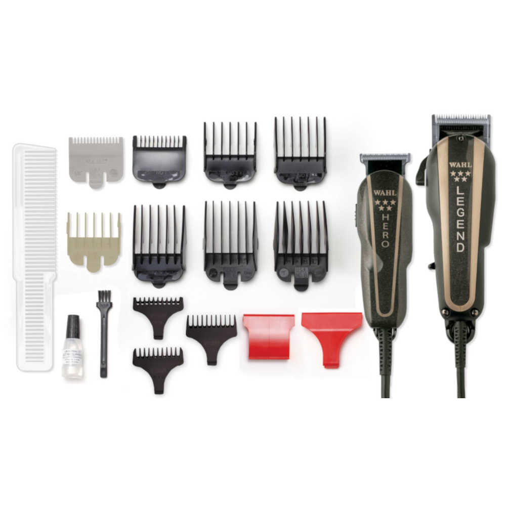 Wahl Clippers 5 Star Barber Combo Legend Hair Clippers and Hero T-Blade Beard Trimmer - Black and Brown - #56272