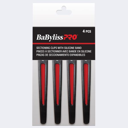 BabylissPro SECTIONING CLIPS WITH SILICONE BAND Black 4pc