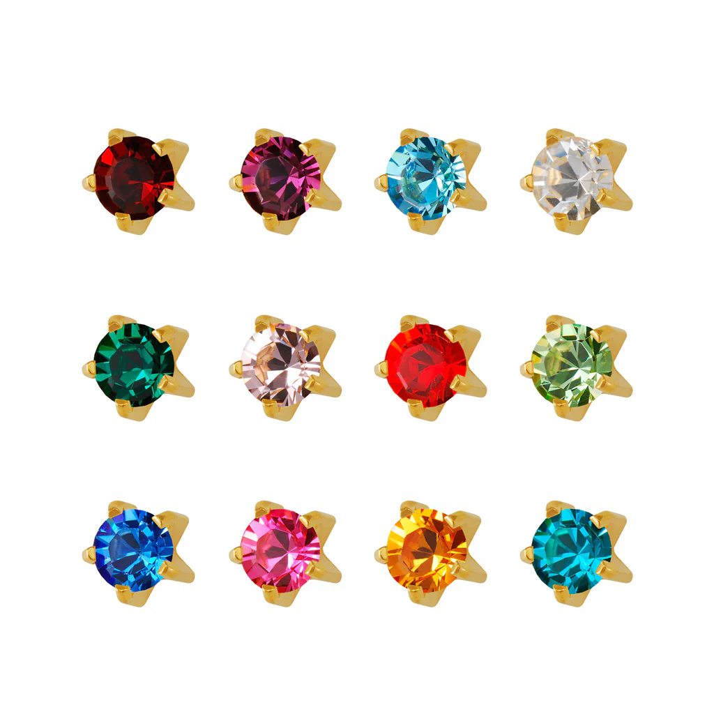Studex - Prong Set GOLD MINI Birthstars Universal Flatpack Piercing Studs (Assorted Dozen) - M113Y