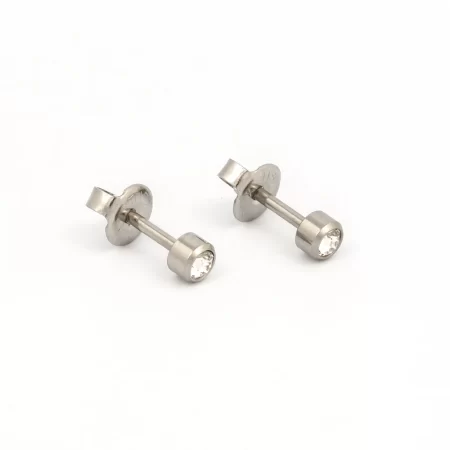 Studex - Bezel-Set Stainless Steel REGULAR Birthstones Universal Flatpack Piercing Studs -APRIL - R204W