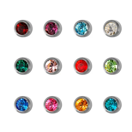 Studex - Bezel-Set Stainless Steel REGULAR Birthstones Universal Flatpack Piercing Studs (Assorted Dozen) - R213W