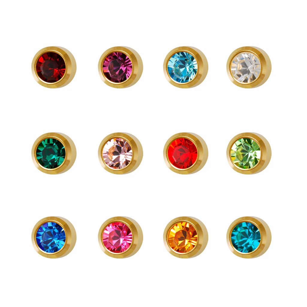 Studex - Bezel-Set GOLD REGULAR Birthstones Universal Flatpack Piercing Studs (Assorted Dozen) - R213Y