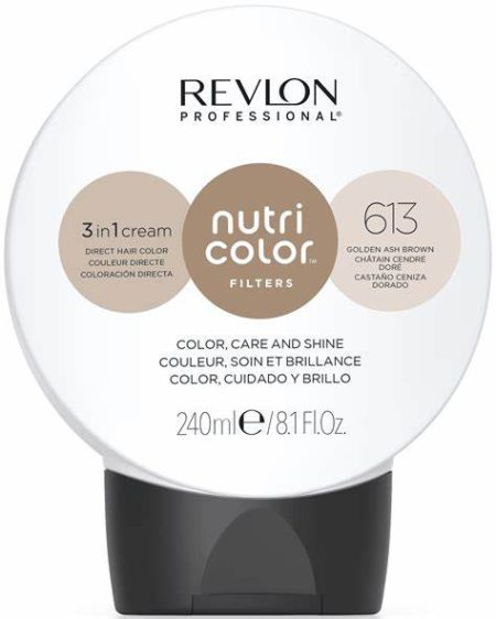 Revlon Professional Nutri Color Filters - 613 Golden Ash Brown - 3 in 1 Cream Direct Hair Color, Care and Shine - 240 mL