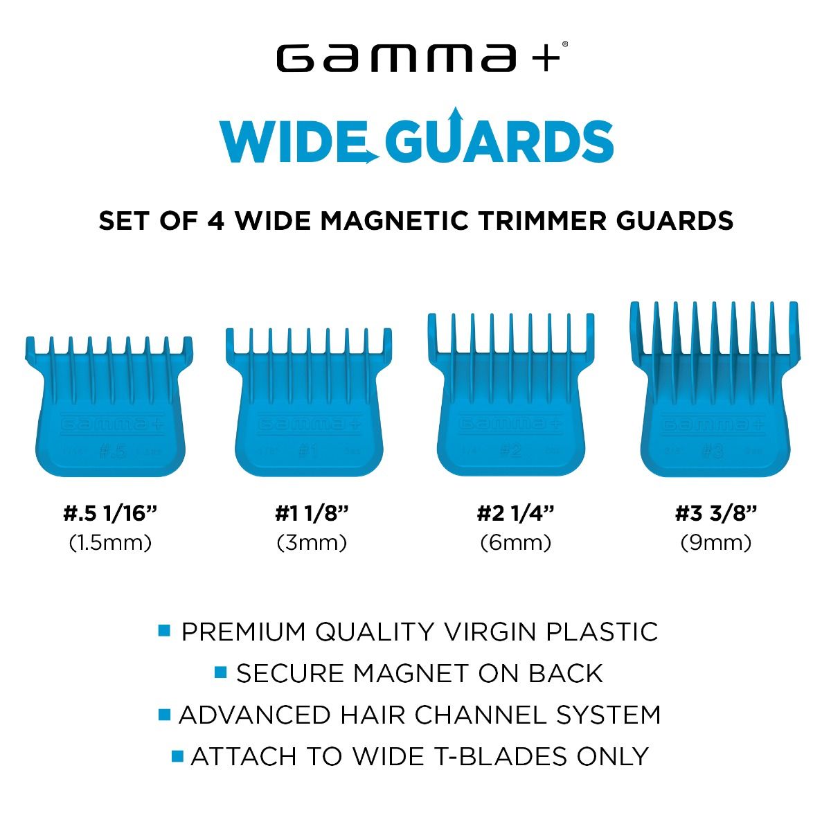 Gamma+ Professional Wide Magnetic Trimmer Blade Guards - Blue