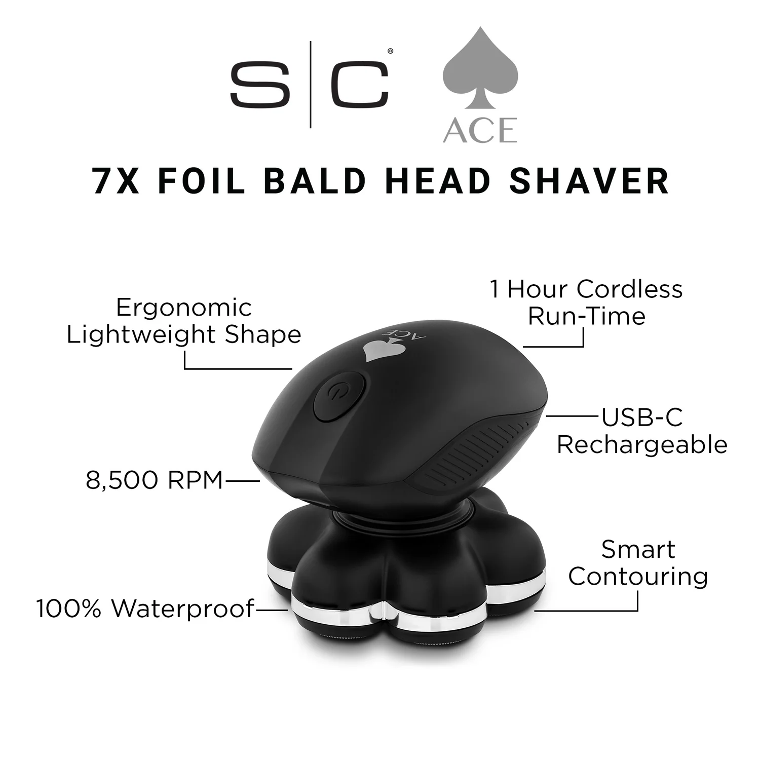 StyleCraft ACE BALD HEAD SHAVER - PROFESSIONAL 7X FOIL BALD HEAD CORDLESS SHAVER WITH SUPERCHARGED MOTOR