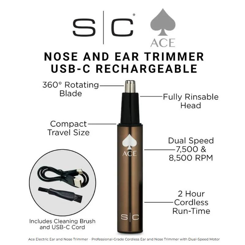 Stylecraft ACE ELECTRIC EAR AND NOSE TRIMMER – PROFESSIONAL GRADE CORDLESS WITH DUAL-SPEED MOTOR
