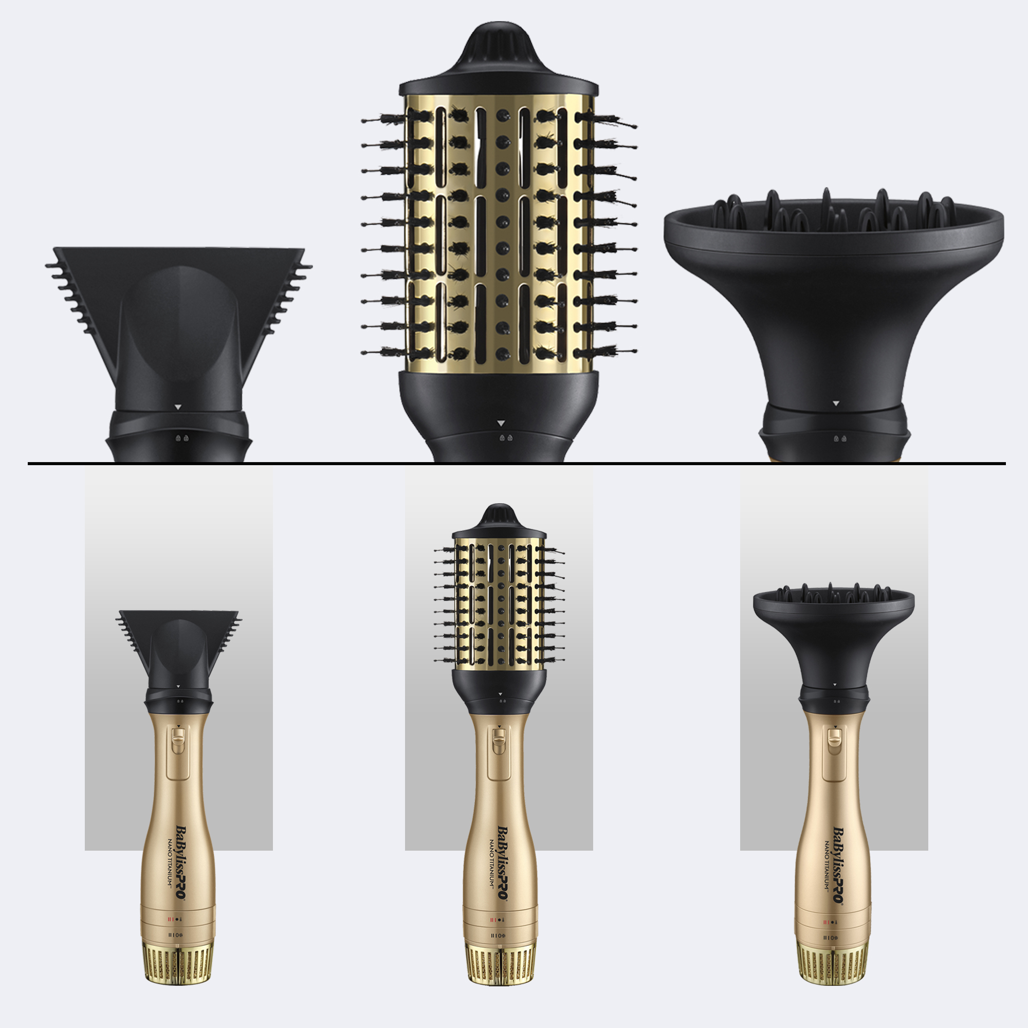 BabylissPro NANO-TITANIUM DETACHABLE 3-IN-1 HOT AIR BRUSH - METALIX - LIMITED EDITION with free clips